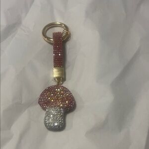 Sparkling Pink and Silver Mushroom Rhinestone Keychain